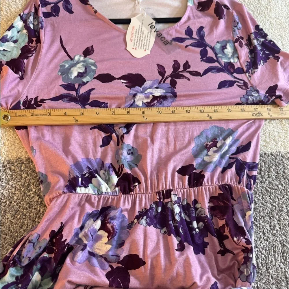 Levaca Dress Womens Size Large Floral belted Short Sleeve Maxi Summer casual New